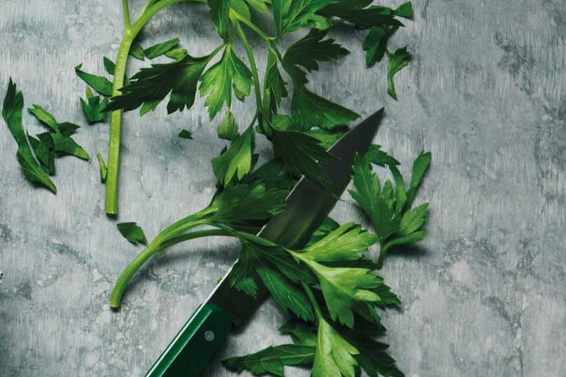 Fresh parsley and a small knife